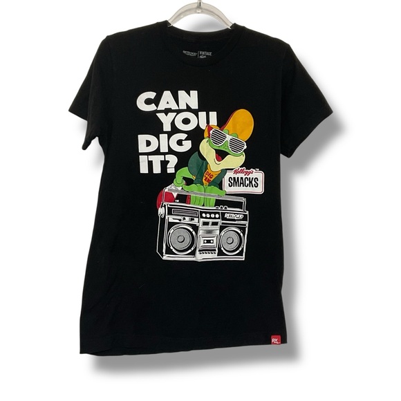 Vintage Tops - Vintage Kelloggs Tee Sugar Smacks Frog Can You Dig It Black T Shirt Size Small